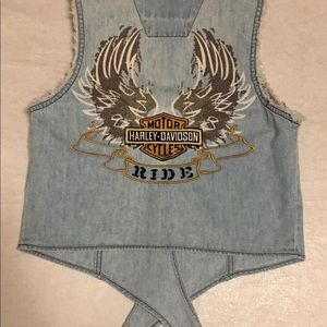 Harley-Davidson denim tie knot crop shirt.